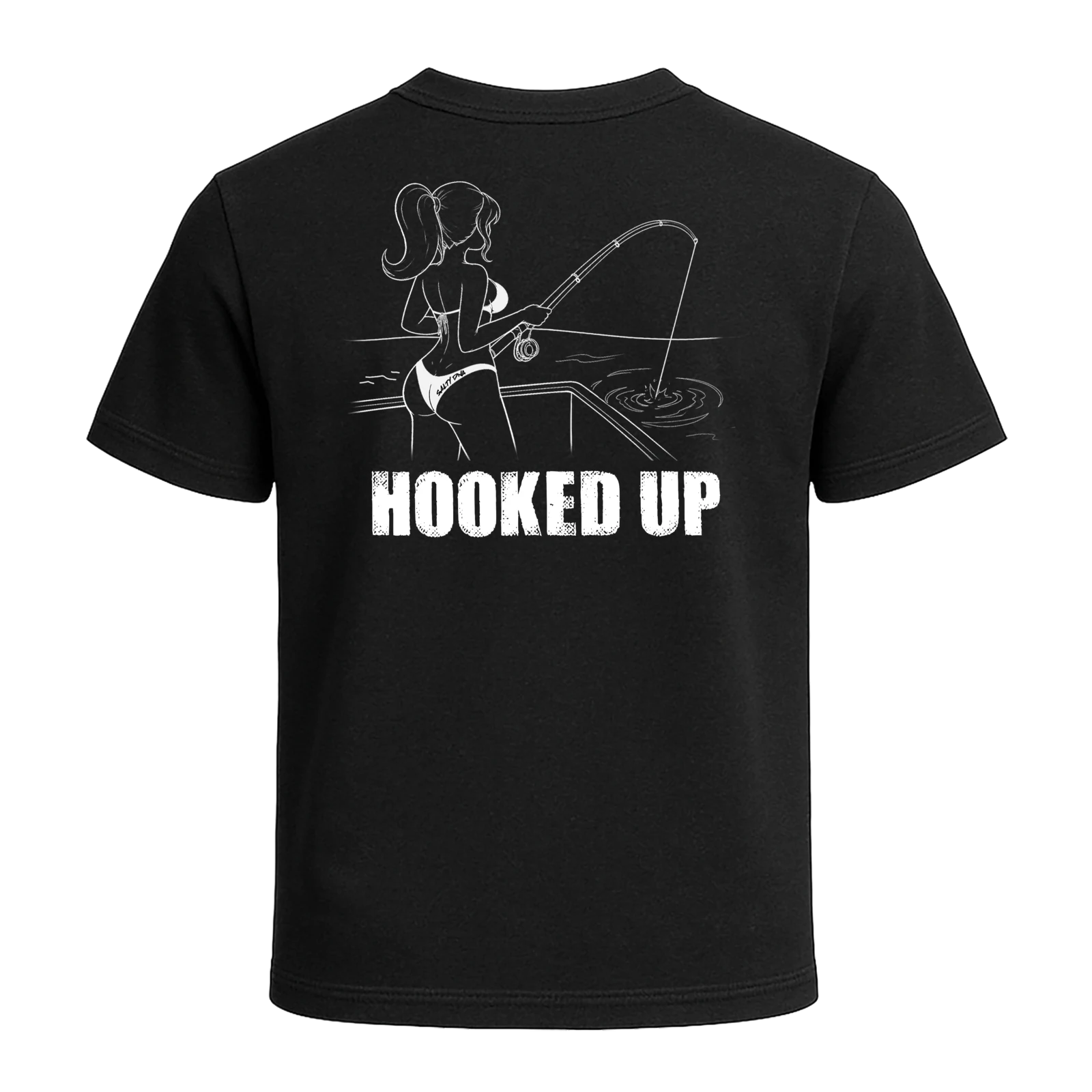 Black t-shirt with Hooked Up Salty Girls back print