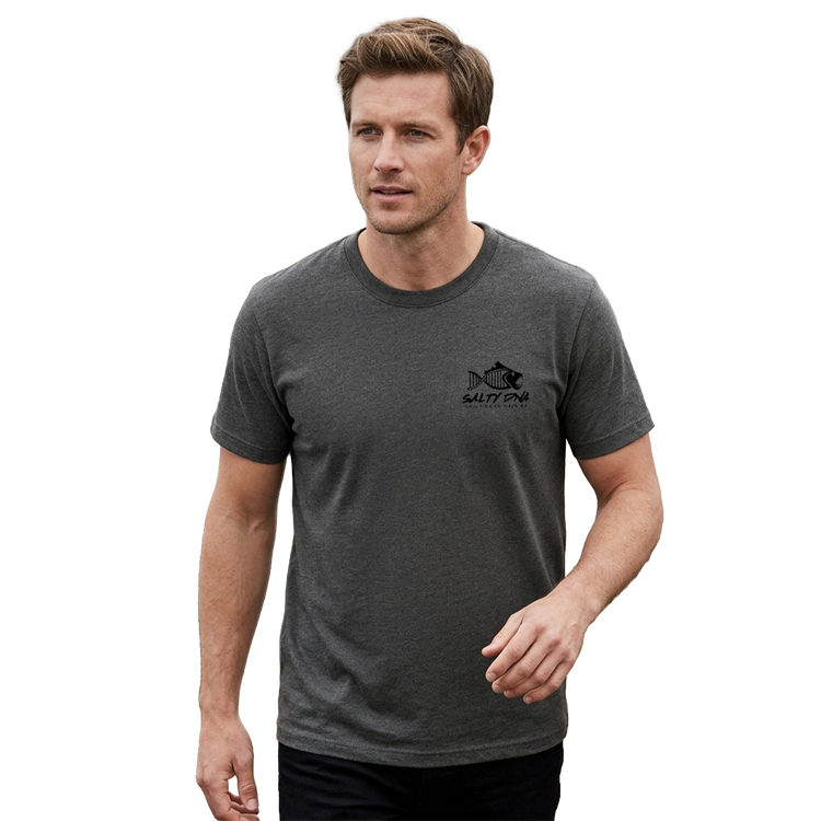 Man wearing a grey Salty DNA T-shirt