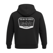 Back of black Trolling for Hookers Salty DNA hoodie