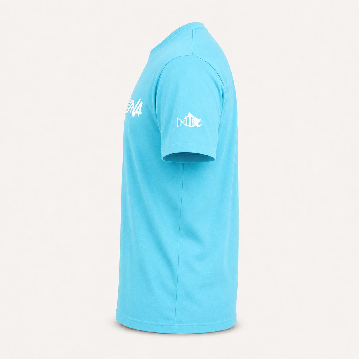 Light Blue Salty DNA Summer T-Shirt with fishbone sleeve graphic, side view