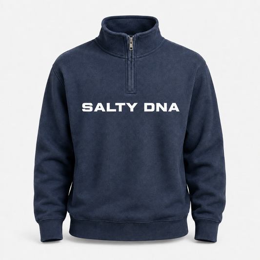 Navy Salty DNA Originals quarter-zip sweatshirt, front view