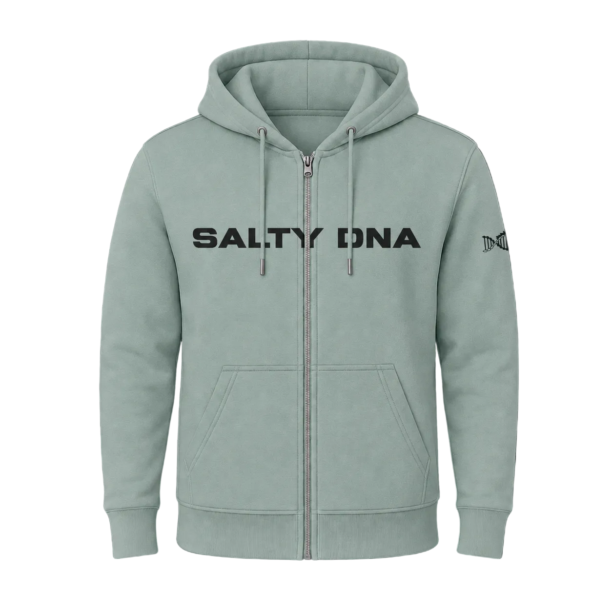 Seafoam green Salty DNA Originals zip-up hoodie, front view