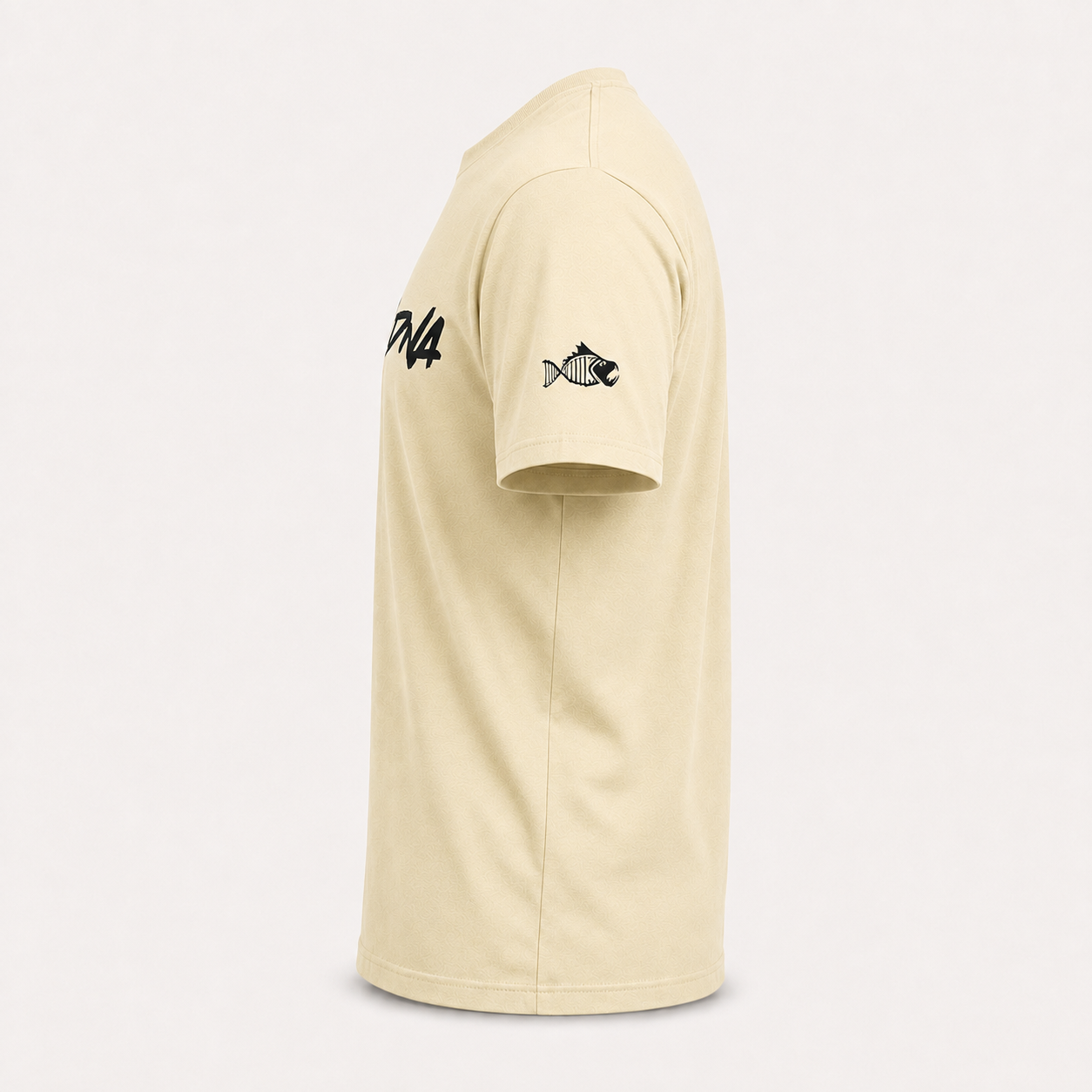 Ivory Salty DNA Summer T-Shirt with fishbone sleeve graphic, side view