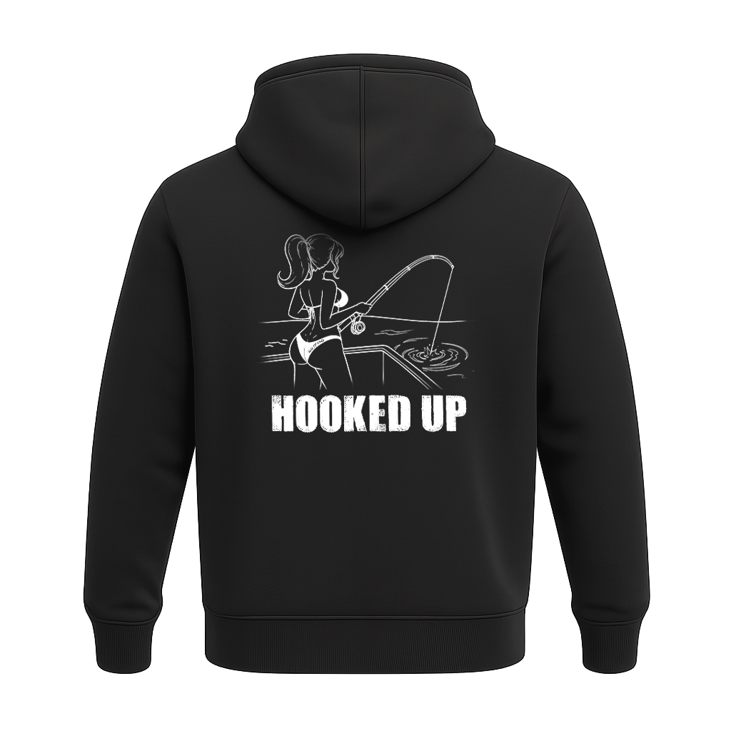 Back of black Salty Girls Hooked Up hoodie