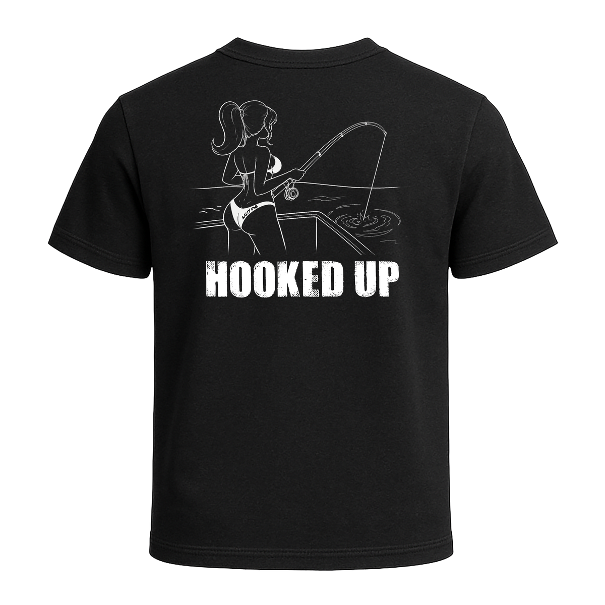 Back of black Salty Girls Hooked Up T-shirt