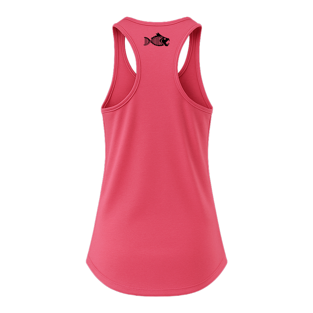 Back of pink Salty DNA women's racerback tank top