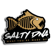 Salty DNA Originals fish skeleton logo sticker in black and gold