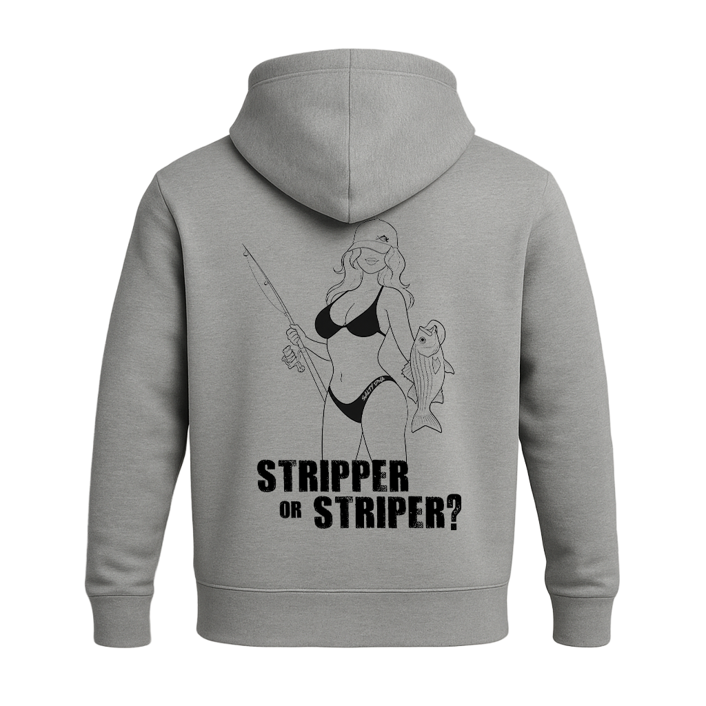 Back of grey Salty Girls Stripper or Striper hoodie