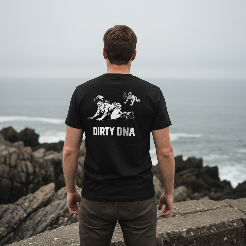 Model wearing the Dirty DNA Miner Girl T-Shirt, back view