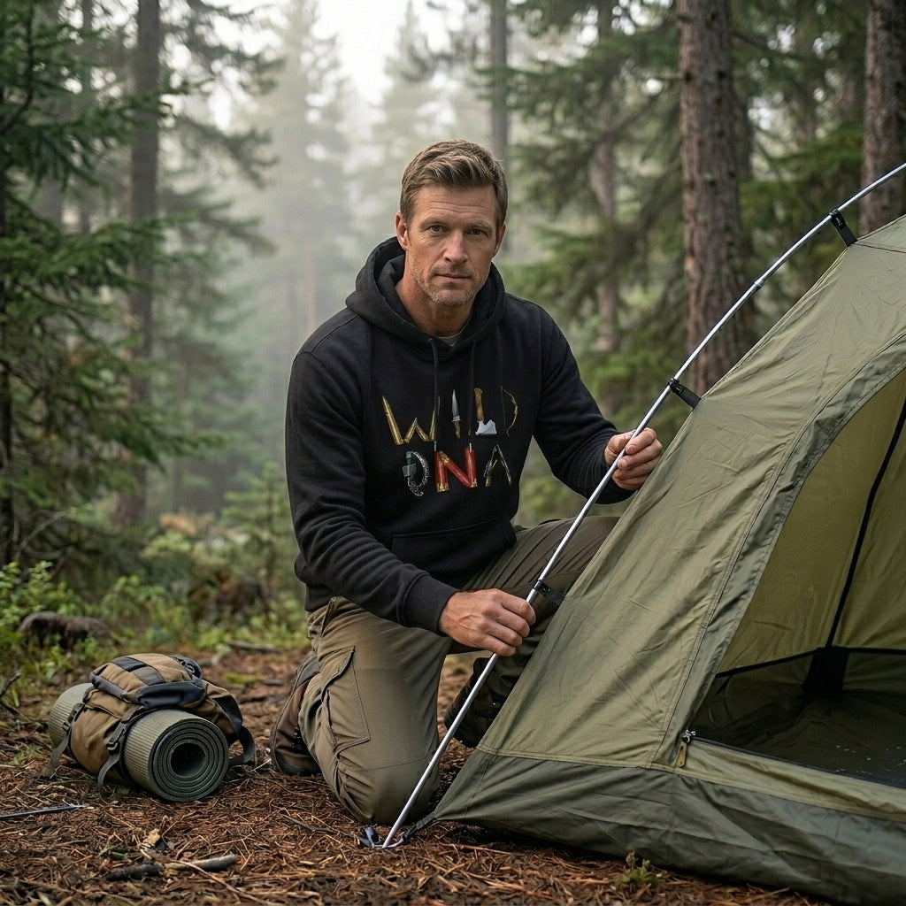 Model wearing the Wild DNA Originals Hoodie outdoors