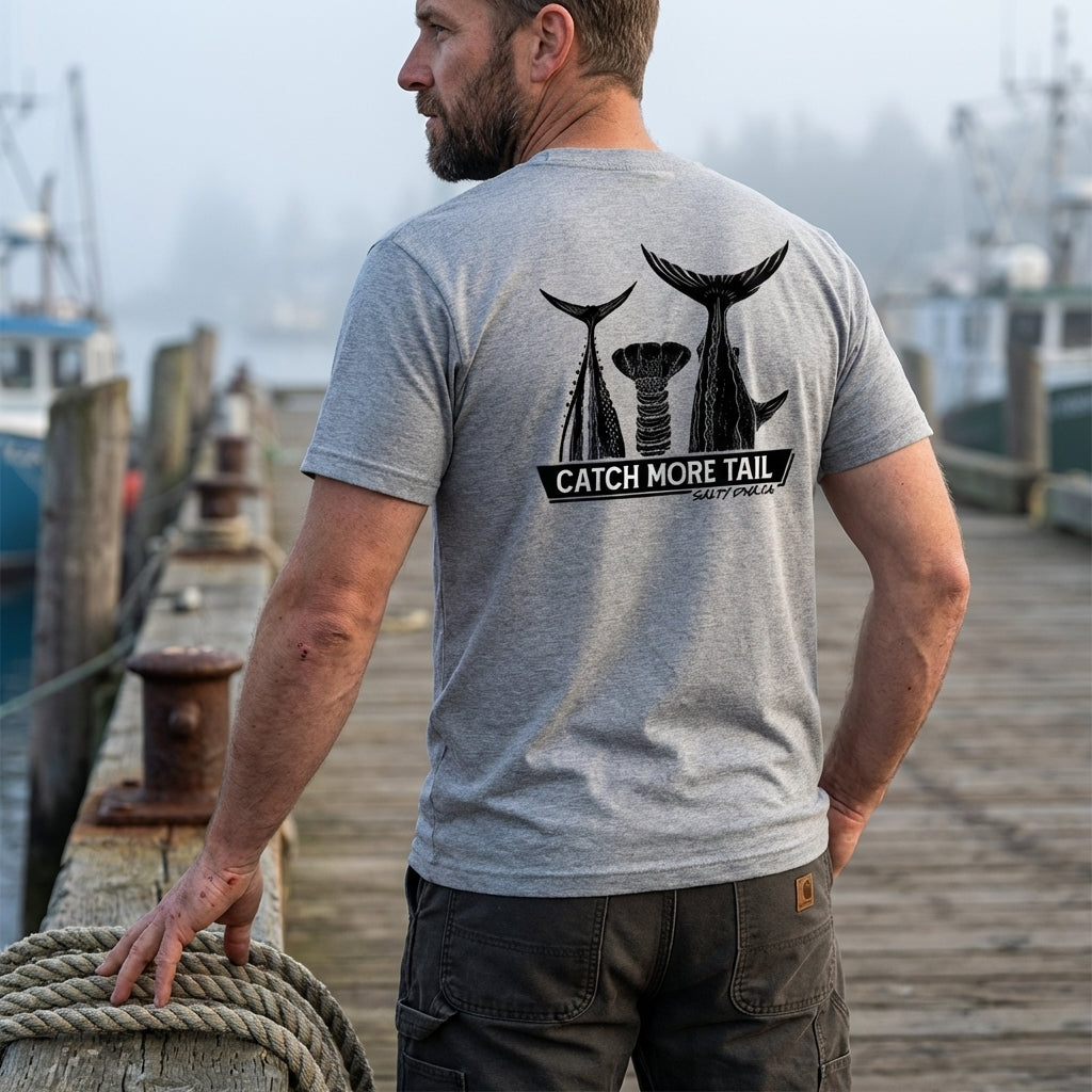 Catch More Tail Tee - Millennium Marine Grey